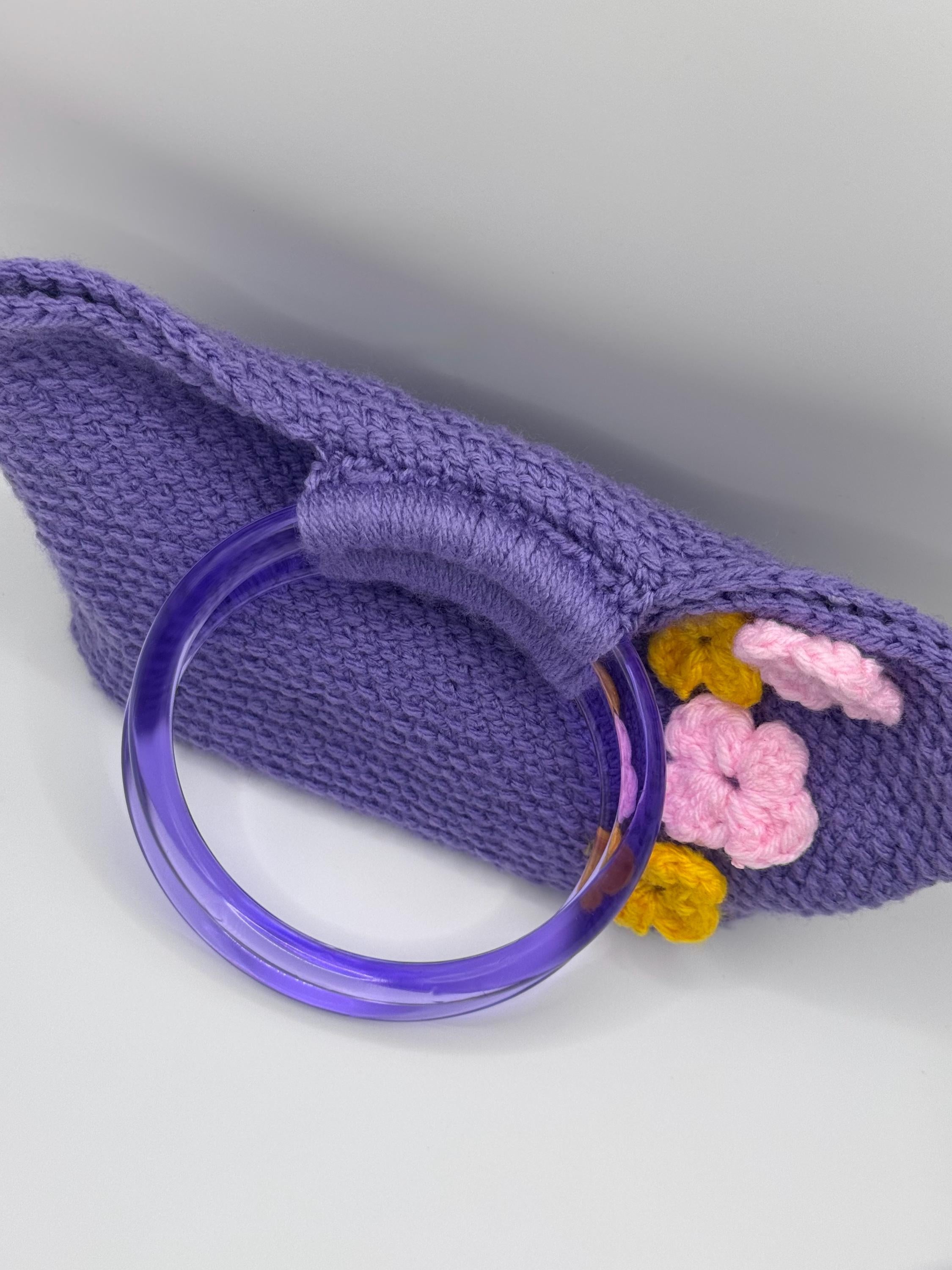 The Amara — Minimalist Crochet Ring Handle Handbag with Floral Texture