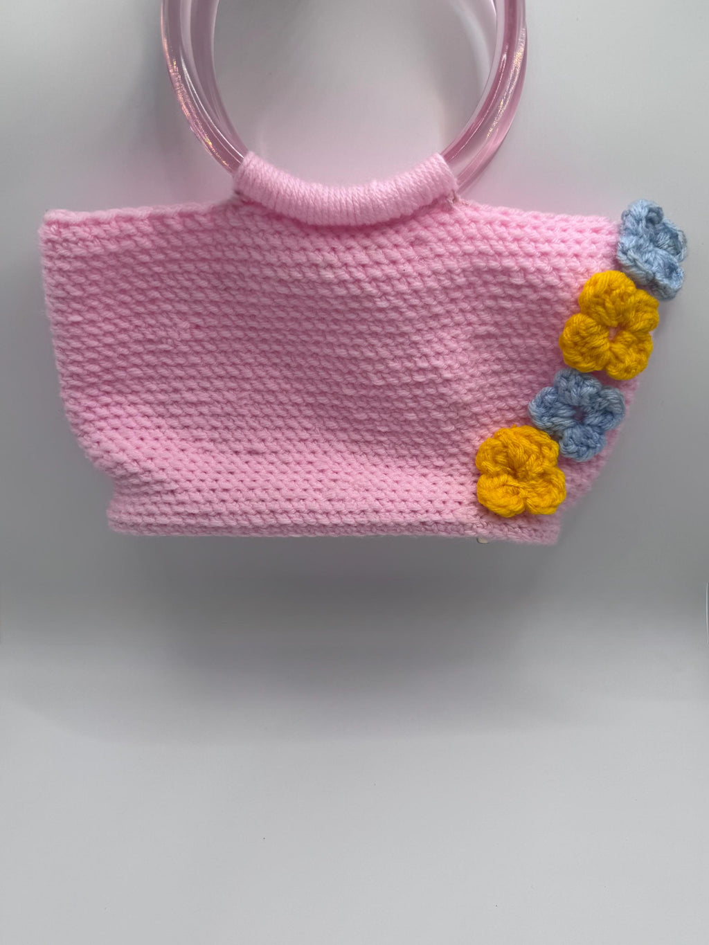 The Rosé — Minimalist Crochet Ring Handle Handbag with Subtle Floral Detail