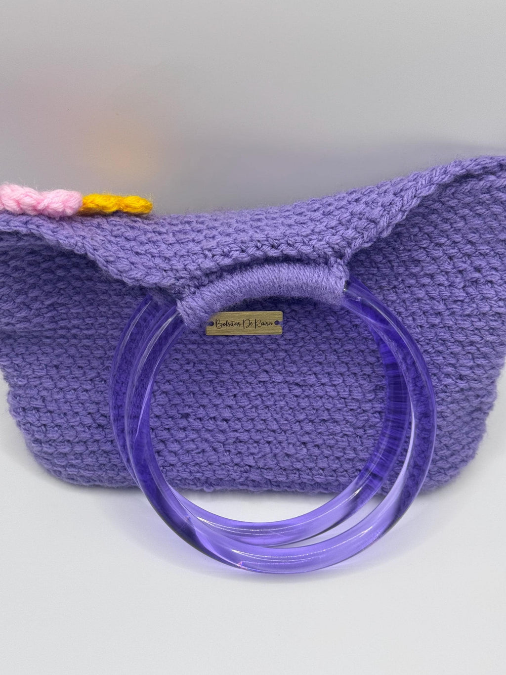 The Amara — Minimalist Crochet Ring Handle Handbag with Floral Texture