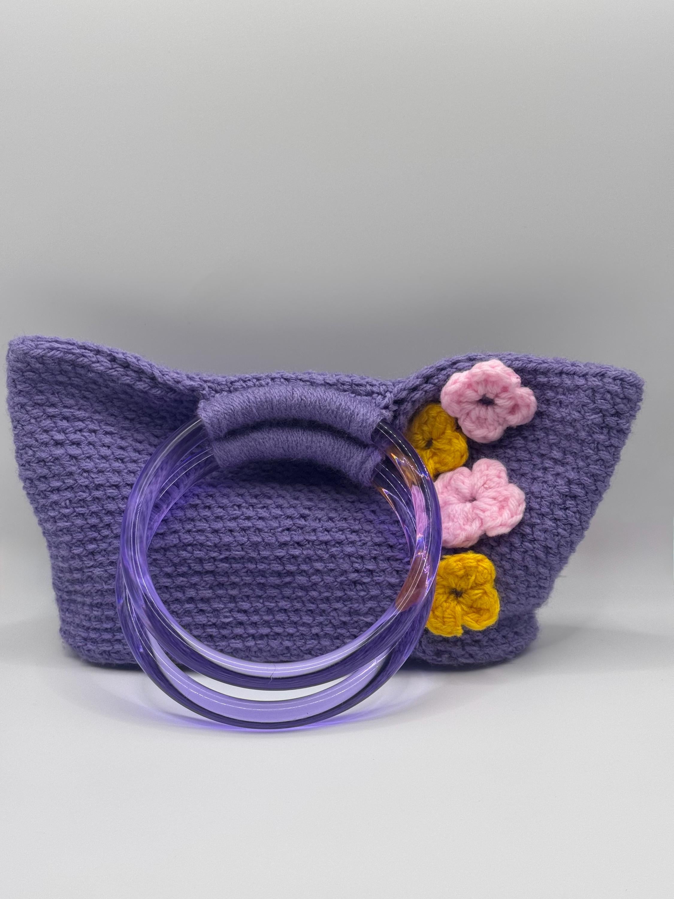 The Amara — Minimalist Crochet Ring Handle Handbag with Floral Texture