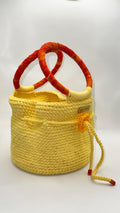 Yellow Crochet Bucket Bag | Wrapped Handles, Floral Detail, Spring Purse