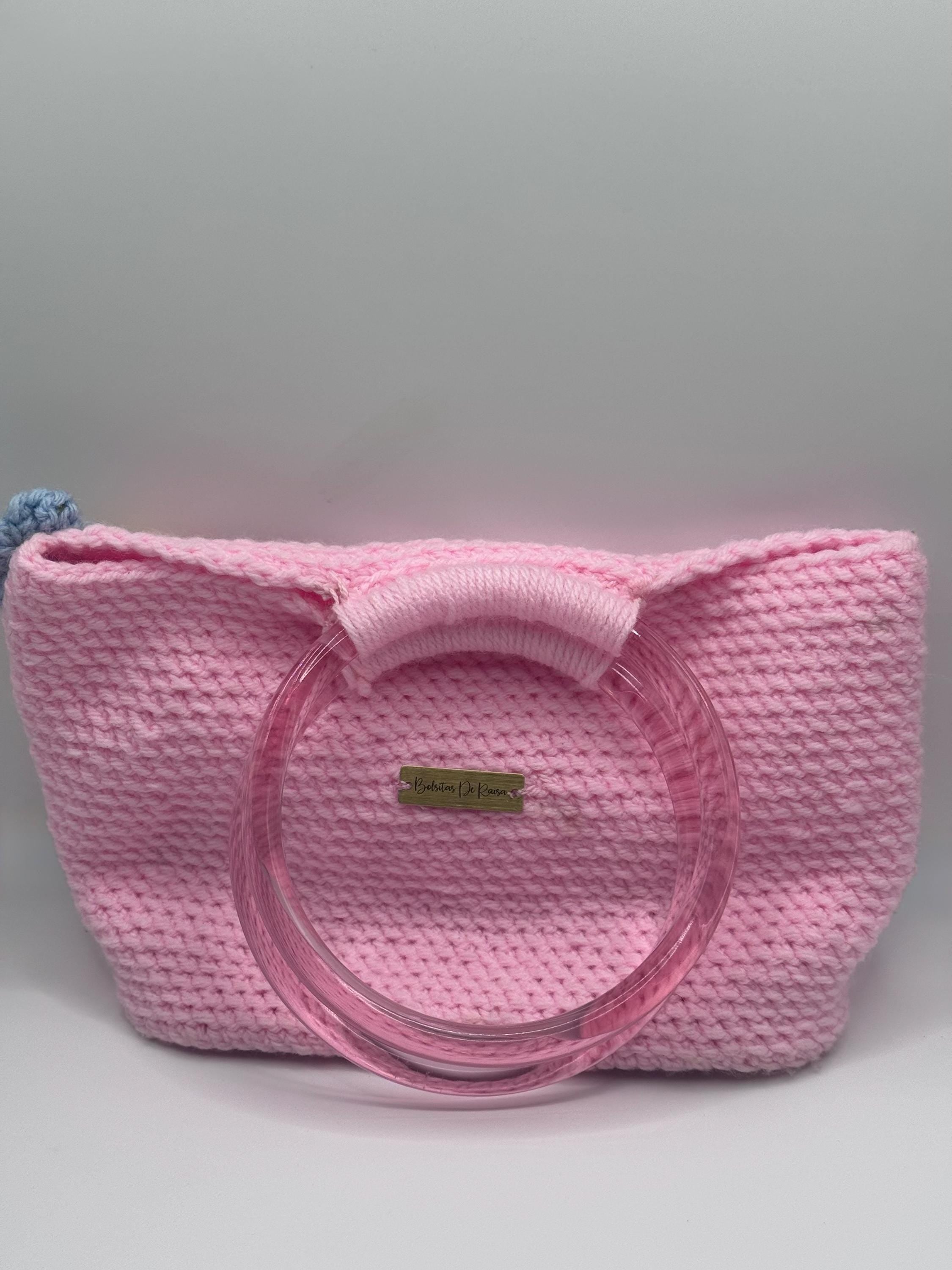 The Rosé — Minimalist Crochet Ring Handle Handbag with Subtle Floral Detail