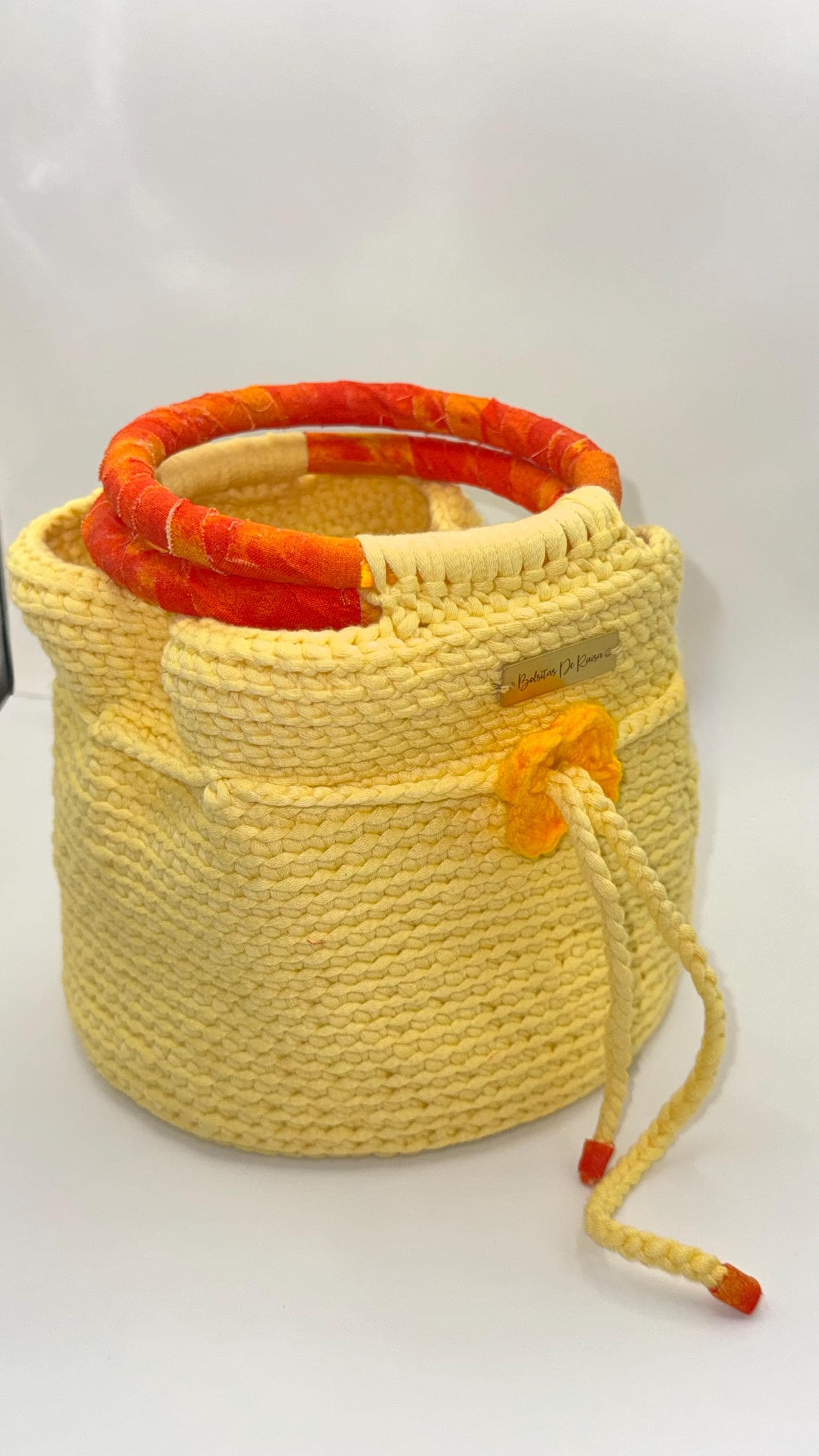 Yellow Crochet Bucket Bag | Wrapped Handles, Floral Detail, Spring Purse