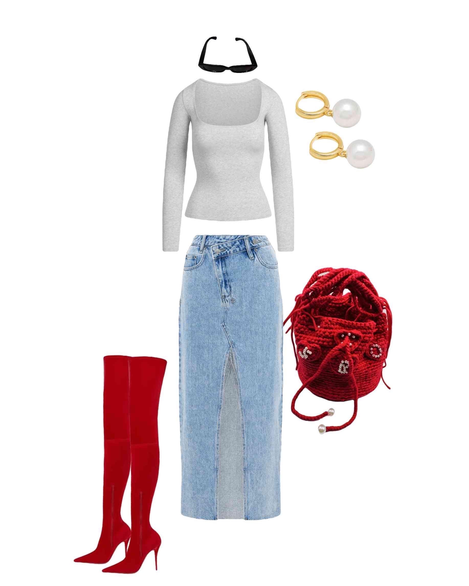 Red Crochet Bucket Bag – Handmade Pearl Hearts Statement Purse