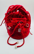 Red Crochet Bucket Bag – Handmade Pearl Hearts Statement Purse