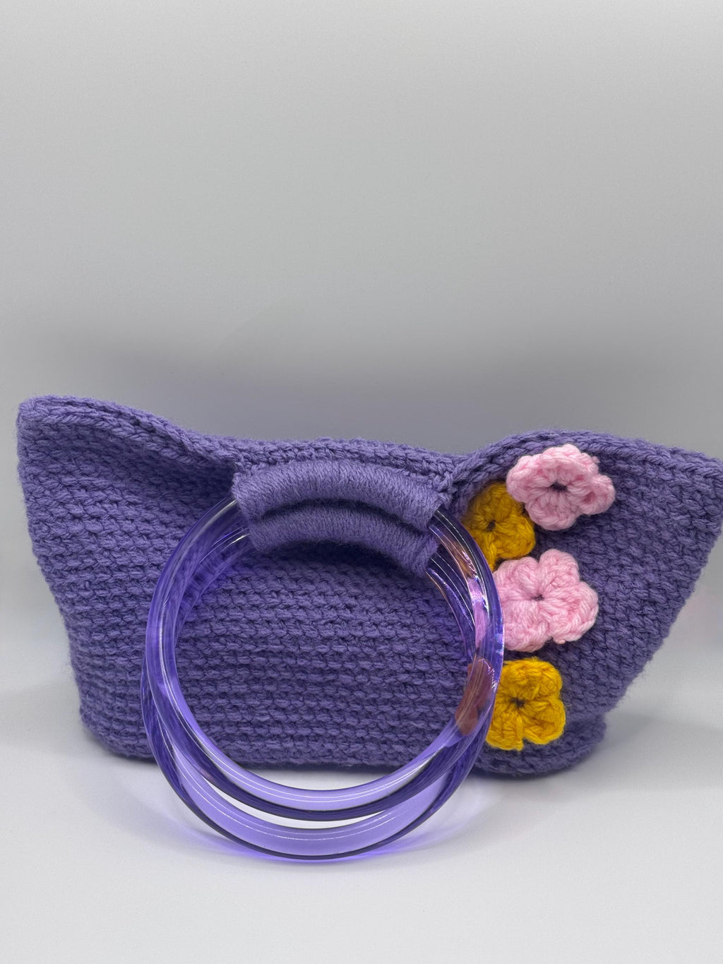 The Amara — Minimalist Crochet Ring Handle Handbag with Floral Texture