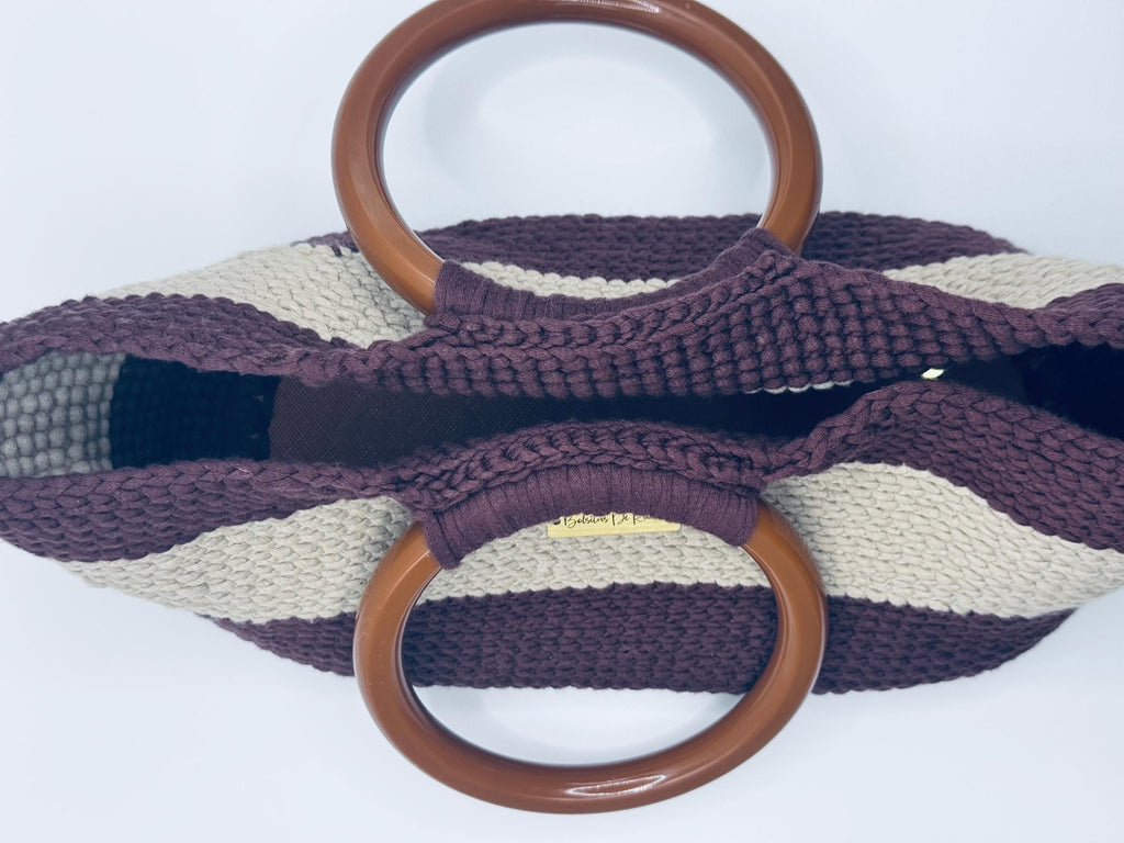 The Elara — Minimalist Crochet Ring Handle Handbag – Warm Neutral Two-Tone