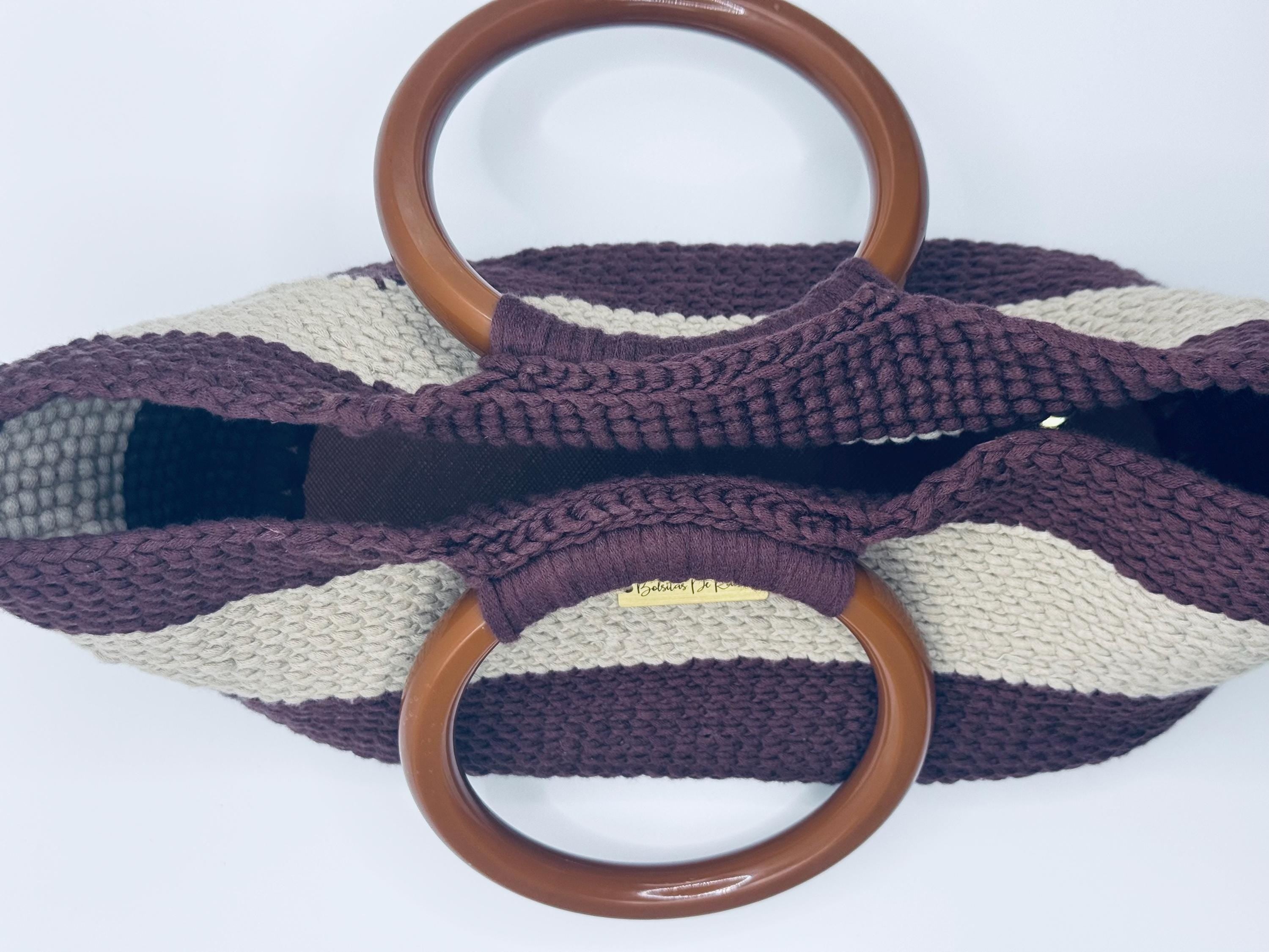 The Elara — Minimalist Crochet Ring Handle Handbag – Warm Neutral Two-Tone