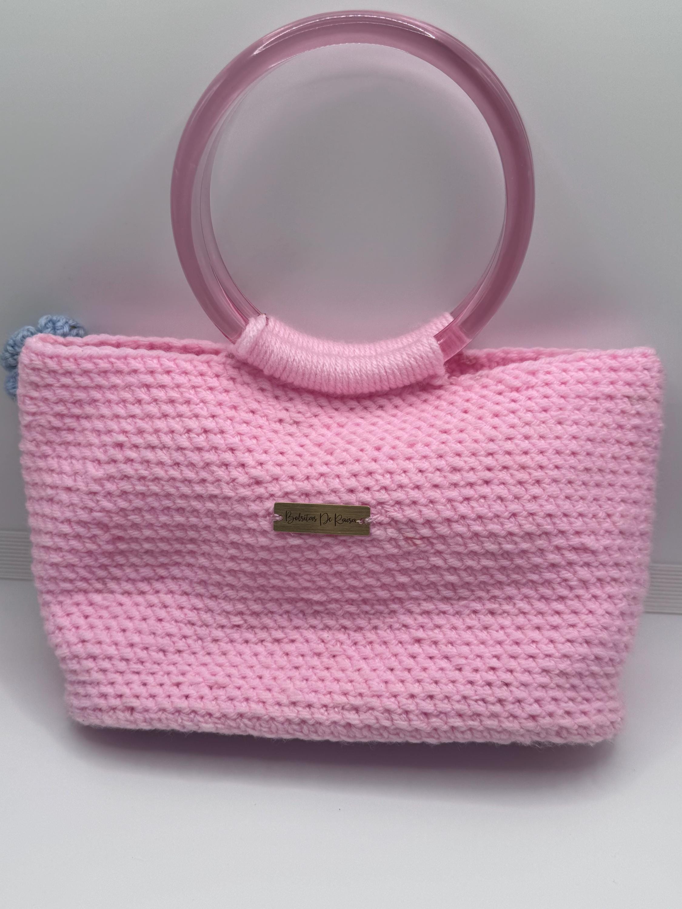 The Rosé — Minimalist Crochet Ring Handle Handbag with Subtle Floral Detail
