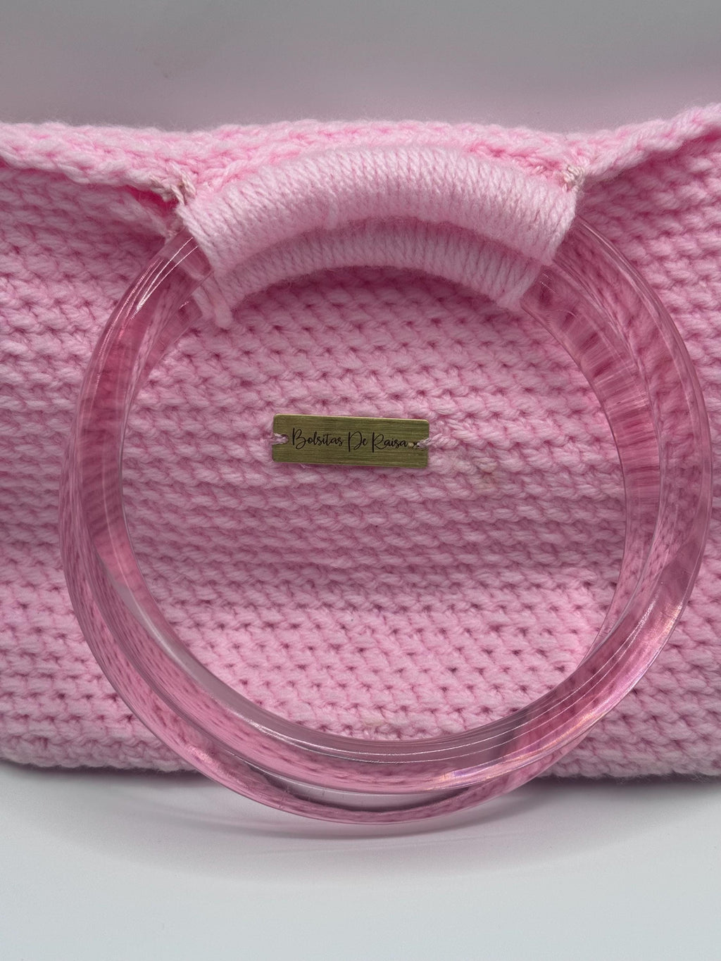 The Rosé — Minimalist Crochet Ring Handle Handbag with Subtle Floral Detail