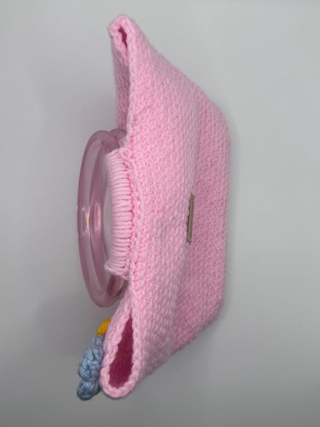 The Rosé — Minimalist Crochet Ring Handle Handbag with Subtle Floral Detail