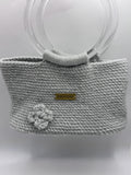 The Alina — Minimalist Ivory Crochet Handbag with Floral Accents
