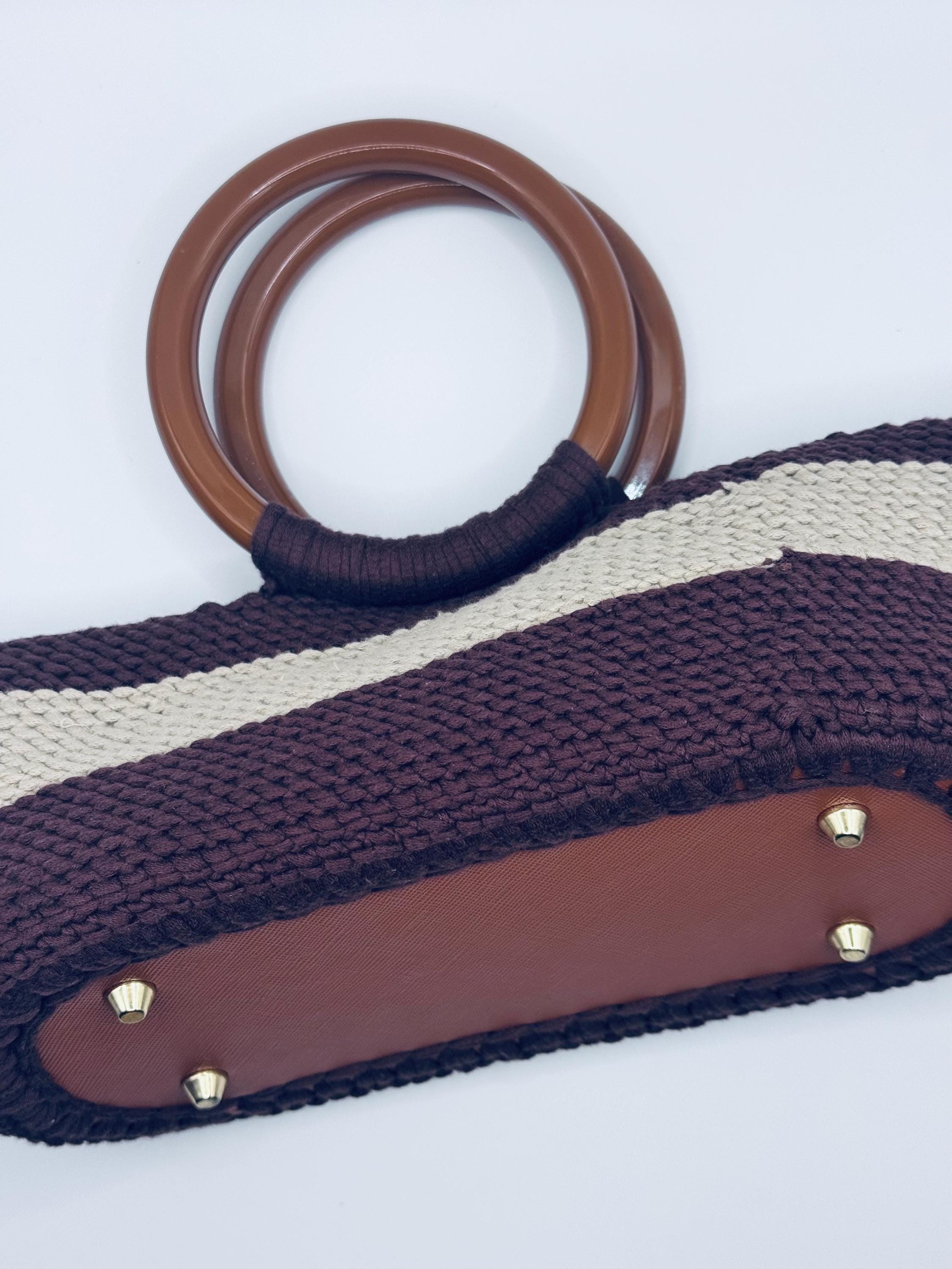 The Elara — Minimalist Crochet Ring Handle Handbag – Warm Neutral Two-Tone