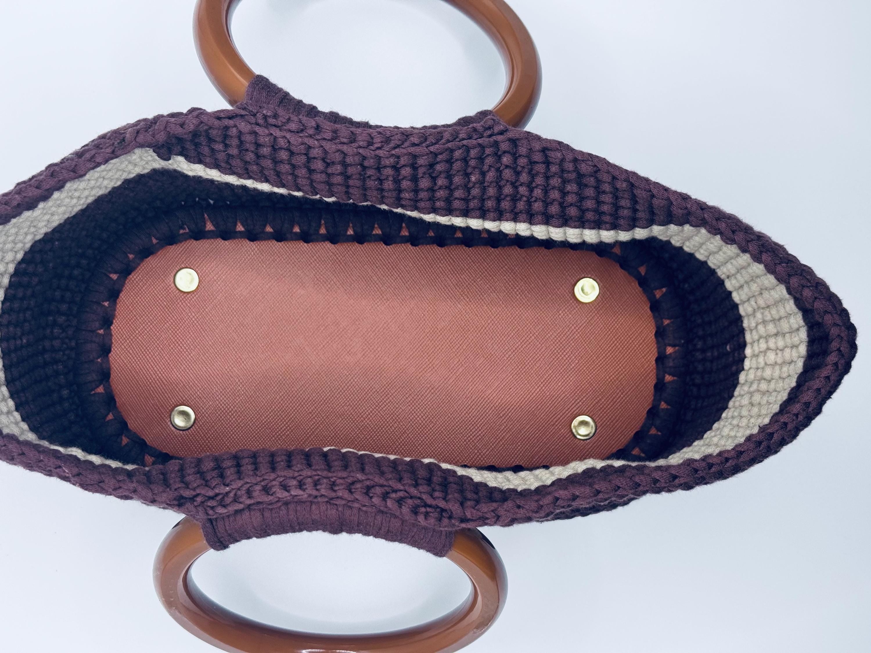 The Elara — Minimalist Crochet Ring Handle Handbag – Warm Neutral Two-Tone