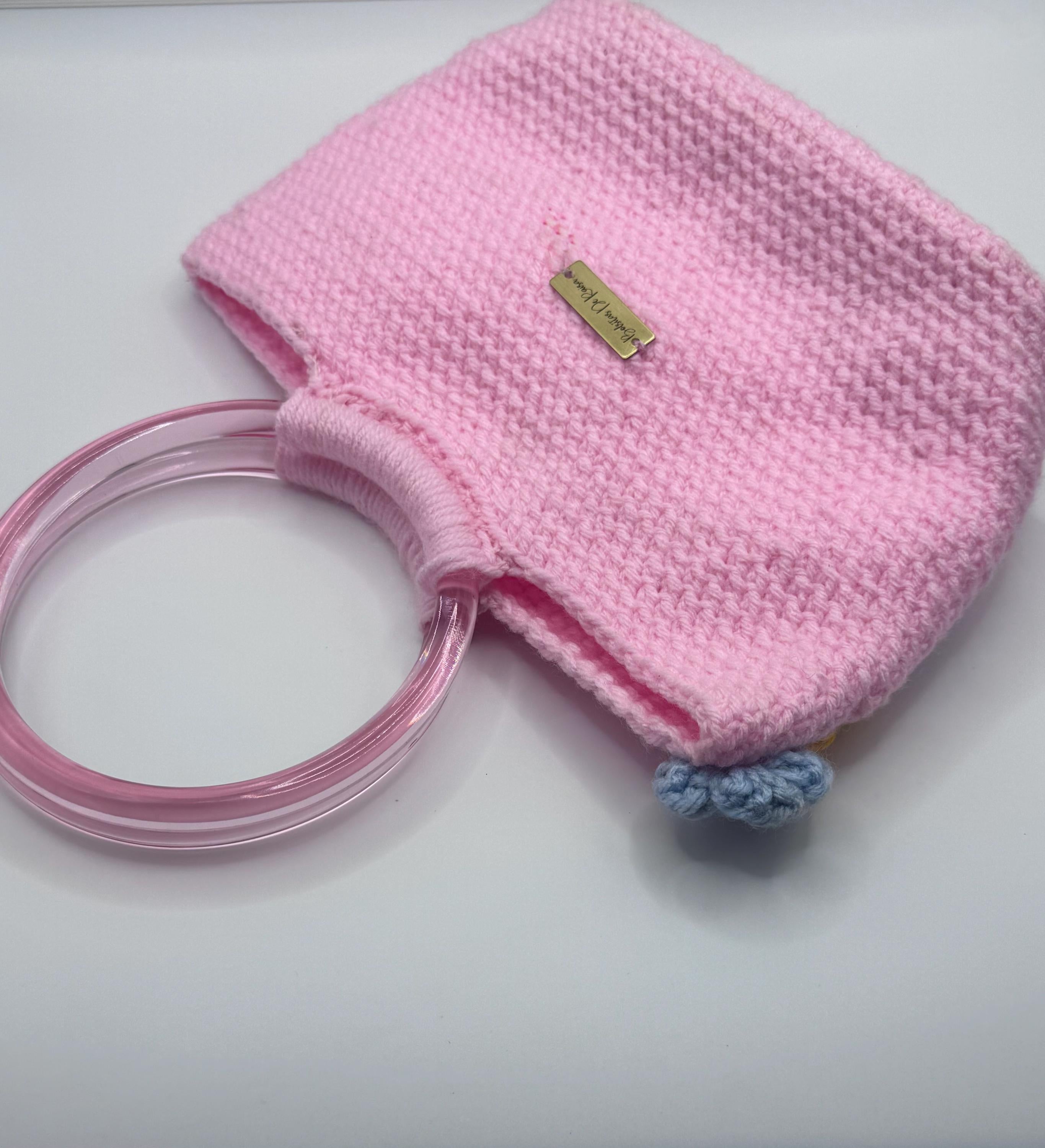 The Rosé — Minimalist Crochet Ring Handle Handbag with Subtle Floral Detail