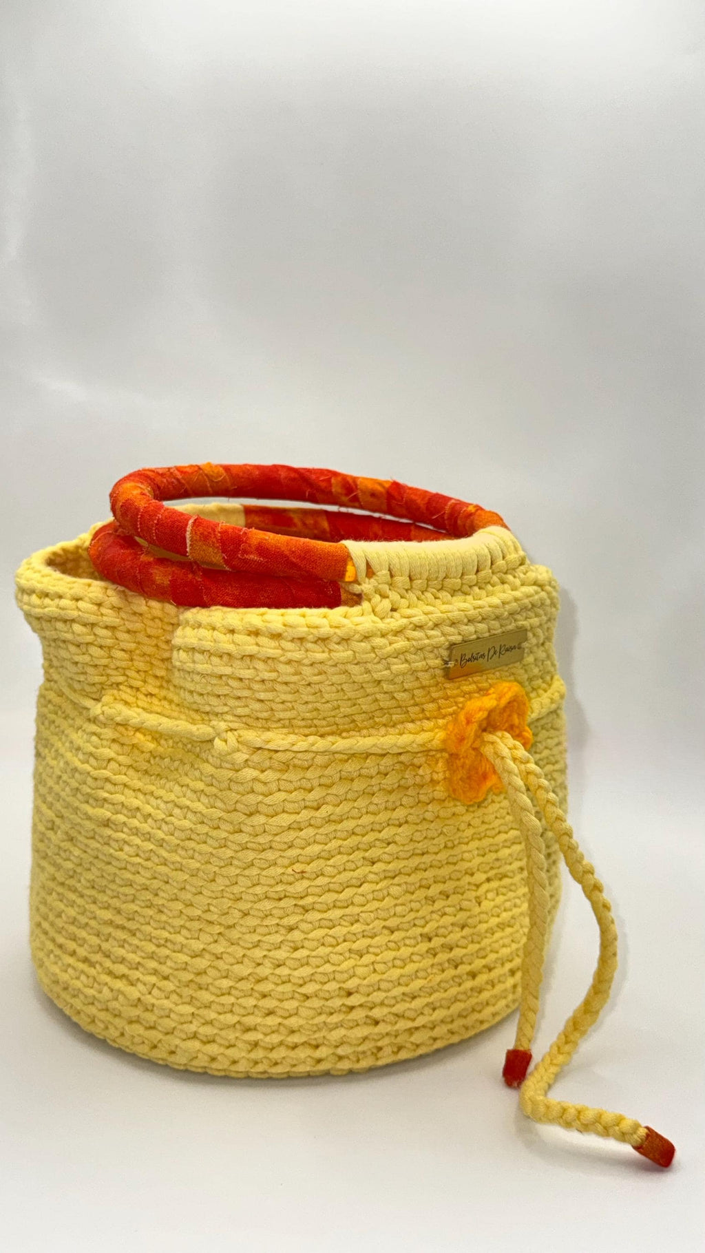 Yellow Crochet Bucket Bag | Wrapped Handles, Floral Detail, Spring Purse