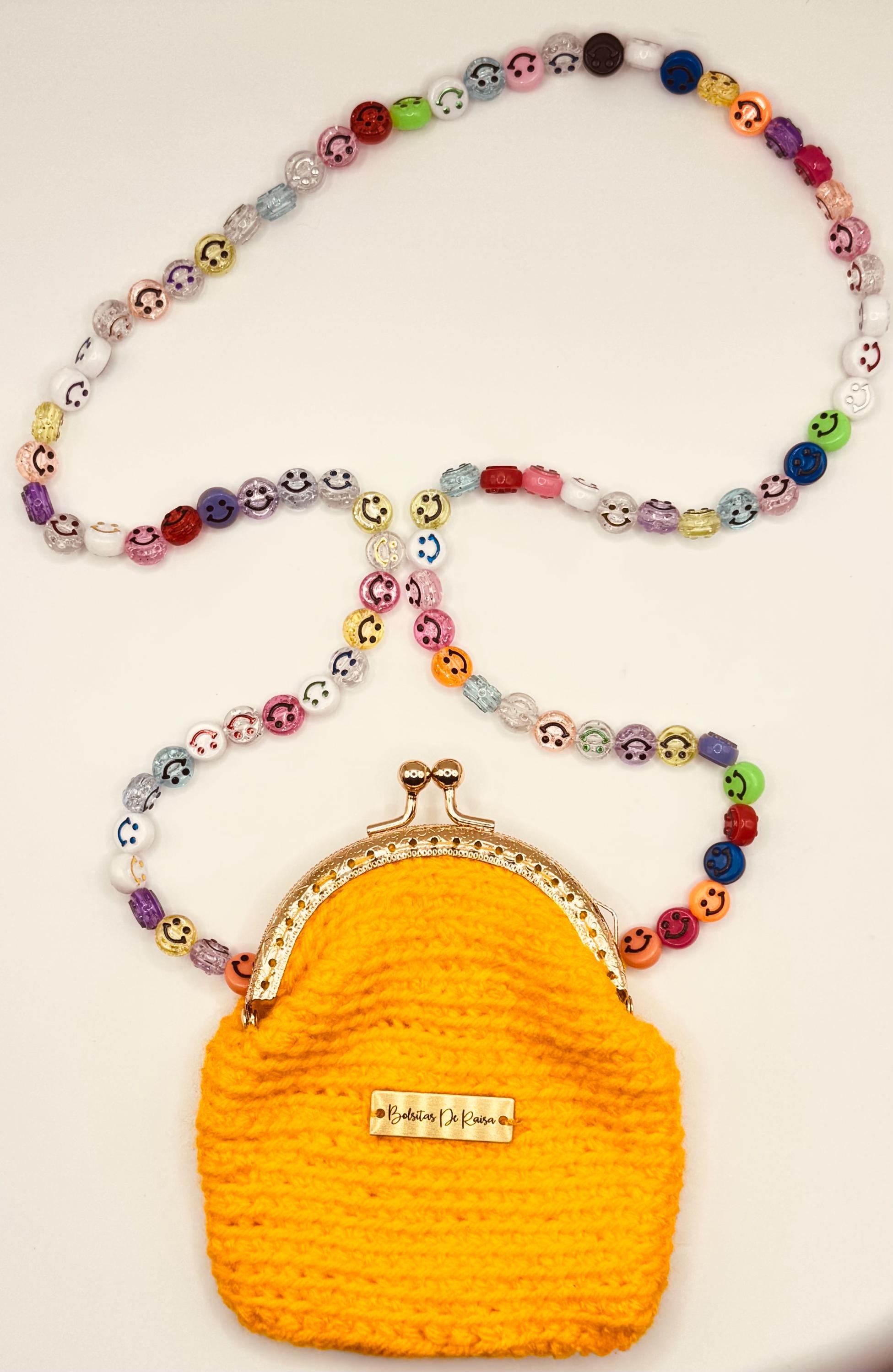 Yellow Crochet Coin Purse, Smiley Face Chain, Kiss Lock Mini Clutch, Festival Bag