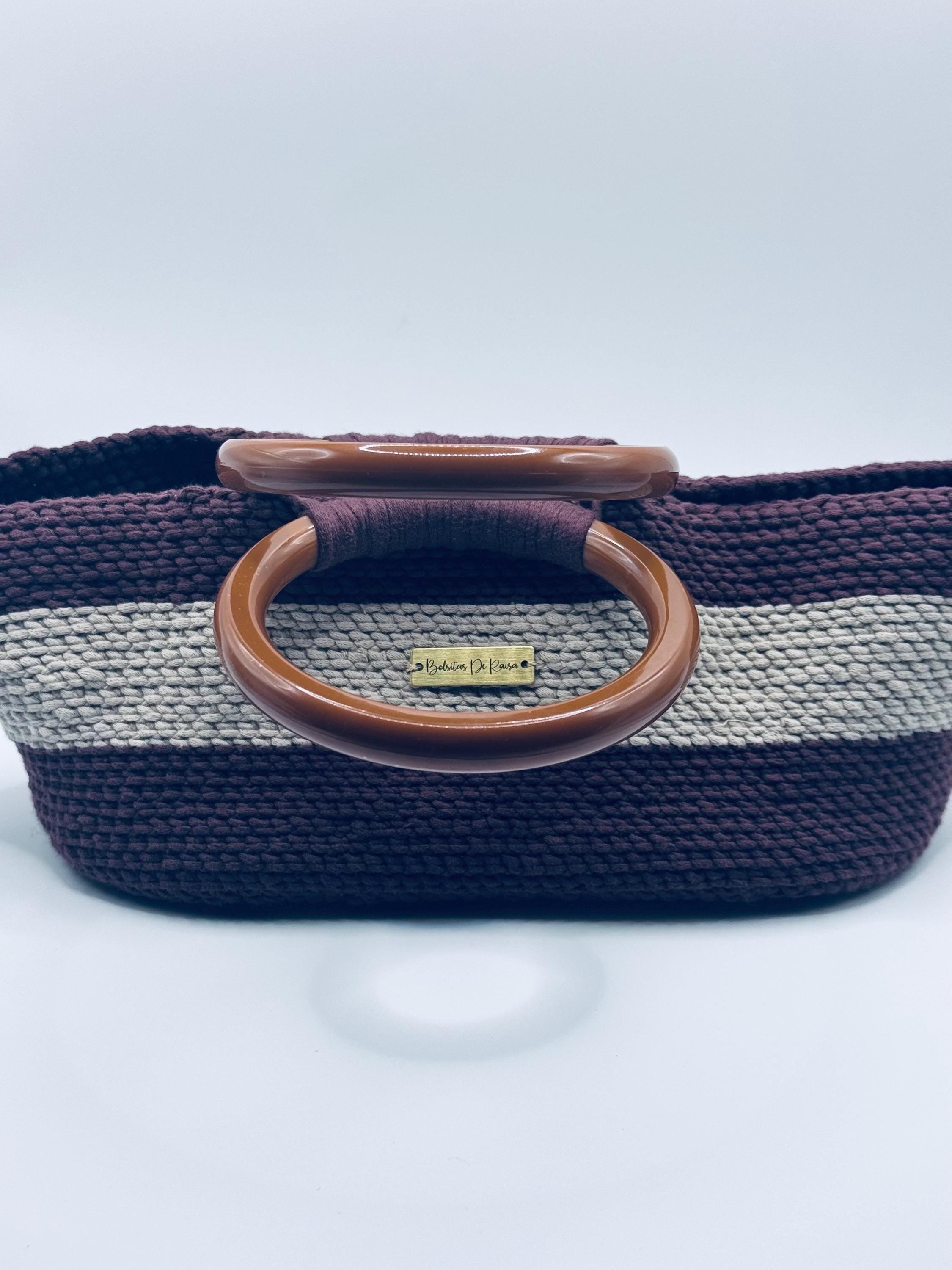 The Elara — Minimalist Crochet Ring Handle Handbag – Warm Neutral Two-Tone