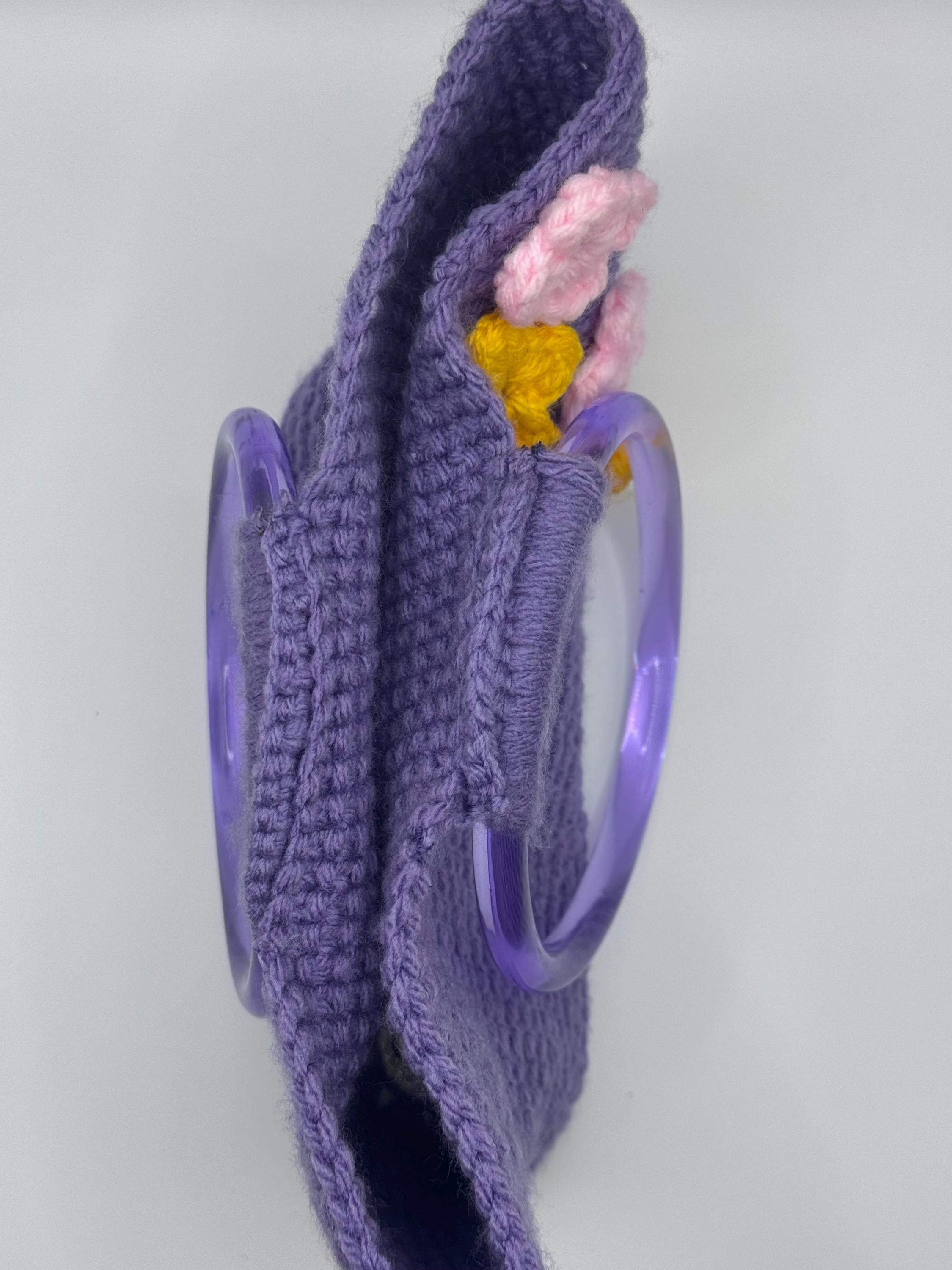 The Amara — Minimalist Crochet Ring Handle Handbag with Floral Texture
