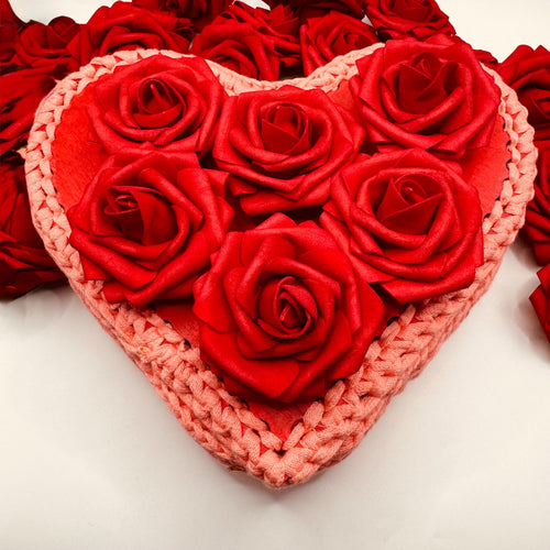 Crochet Heart Jewelry Box with Roses – Hand-Painted Romantic Keepsake