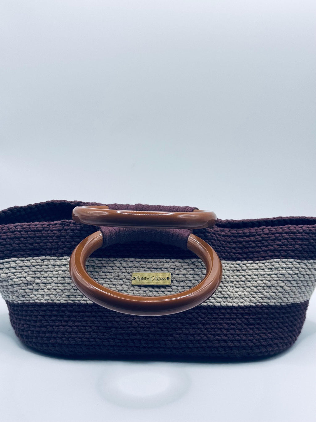 The Elara — Minimalist Crochet Ring Handle Handbag – Warm Neutral Two-Tone