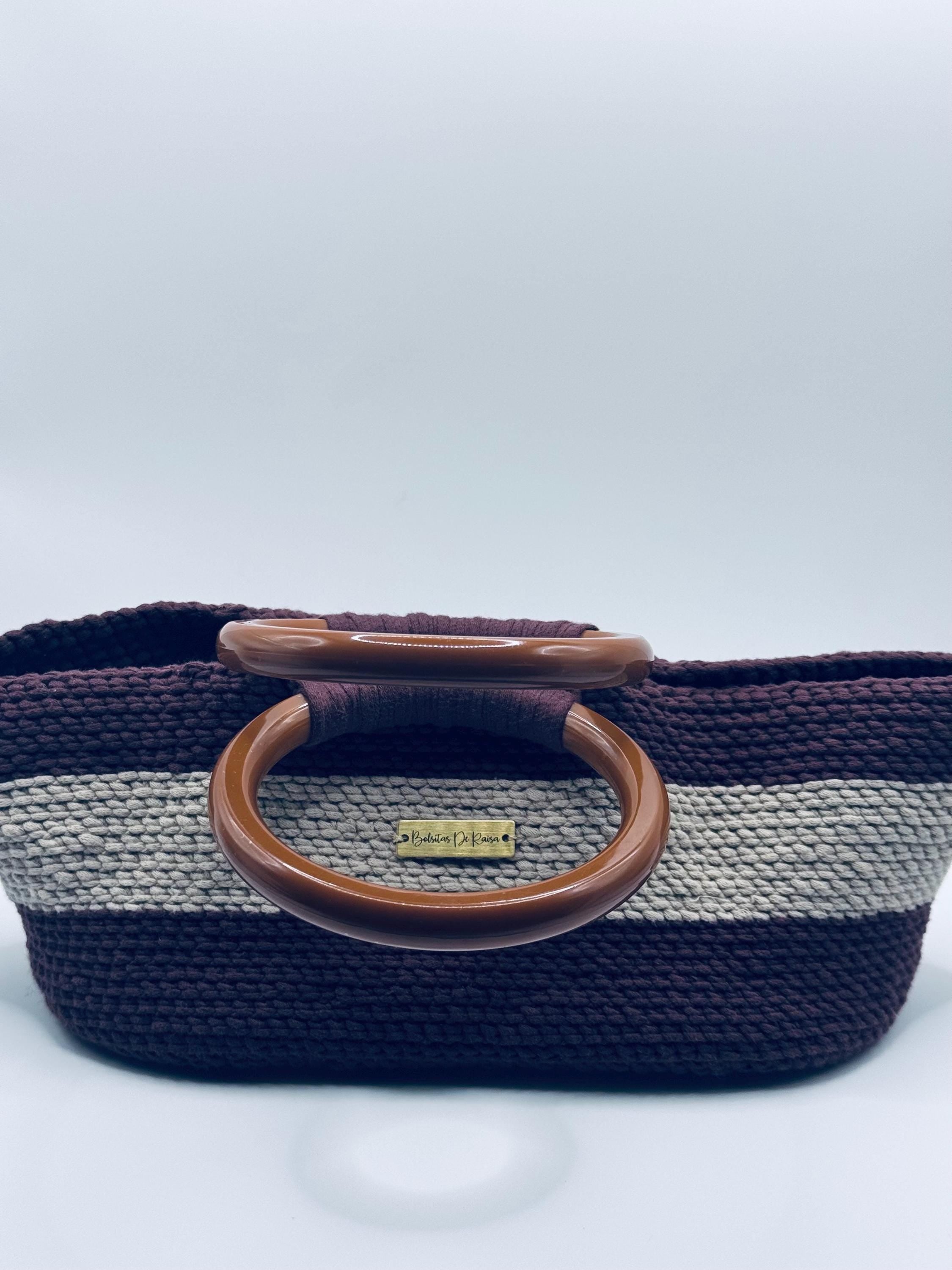 The Elara — Minimalist Crochet Ring Handle Handbag – Warm Neutral Two-Tone