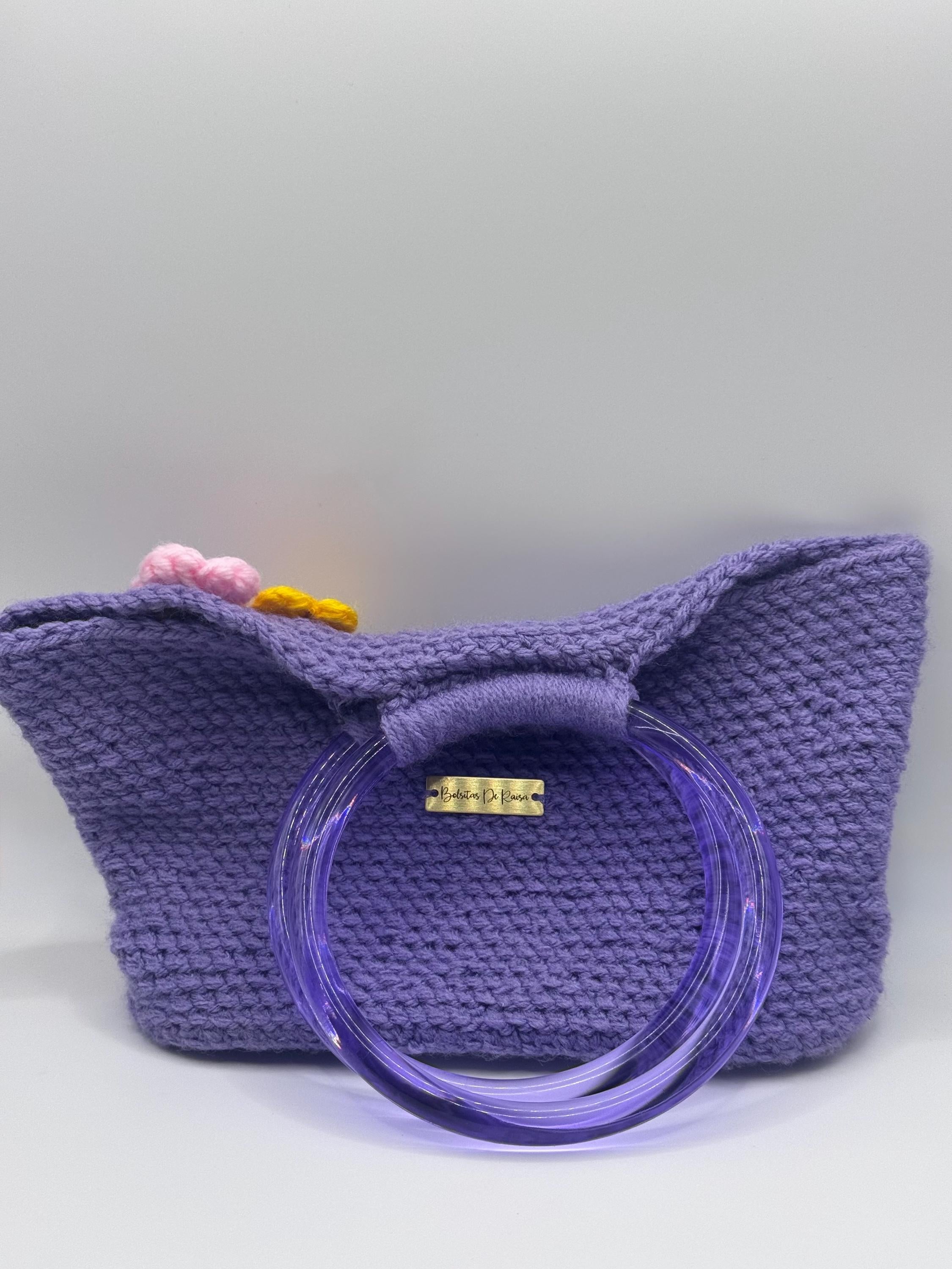 The Amara — Minimalist Crochet Ring Handle Handbag with Floral Texture