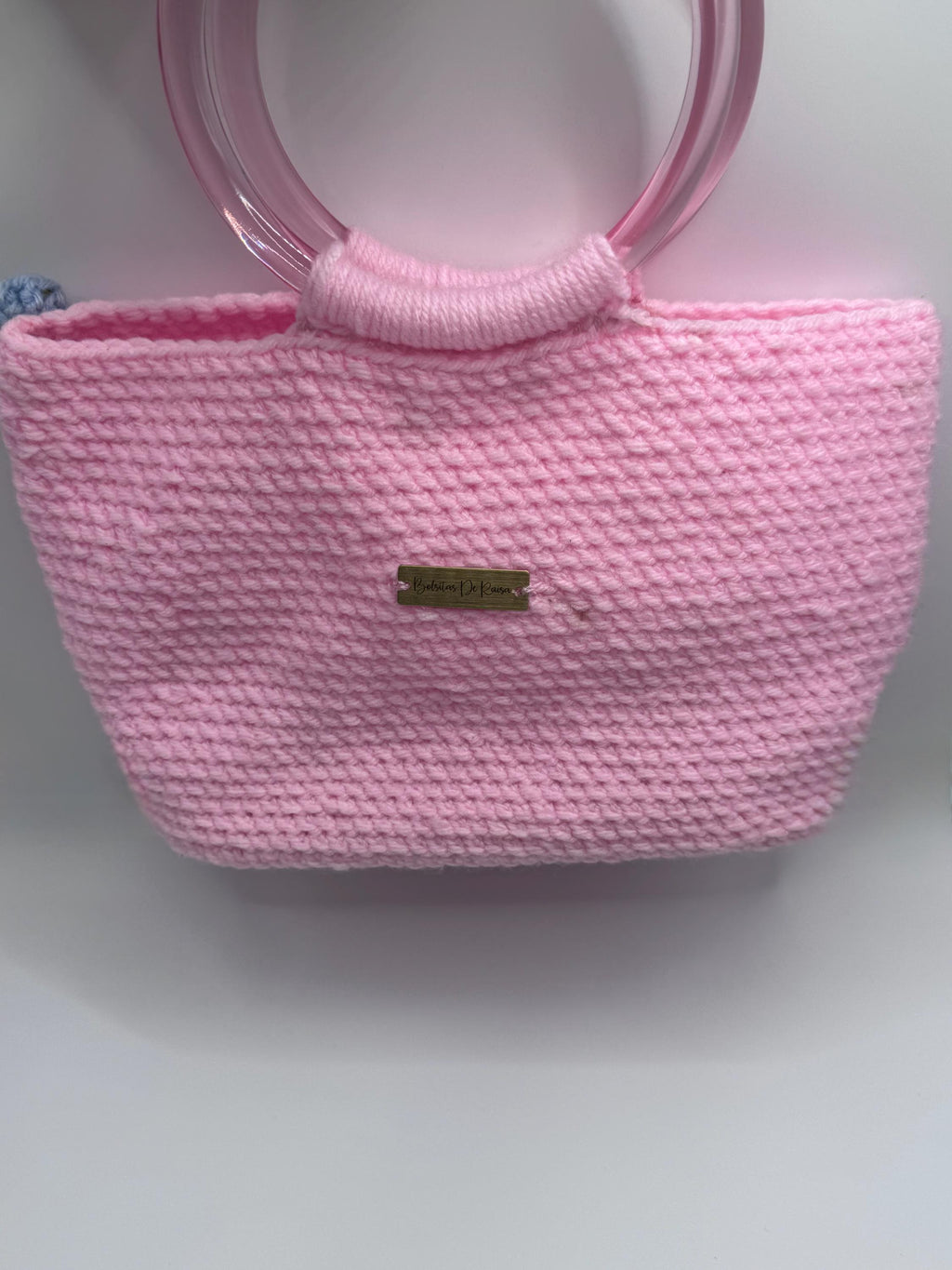 The Rosé — Minimalist Crochet Ring Handle Handbag with Subtle Floral Detail