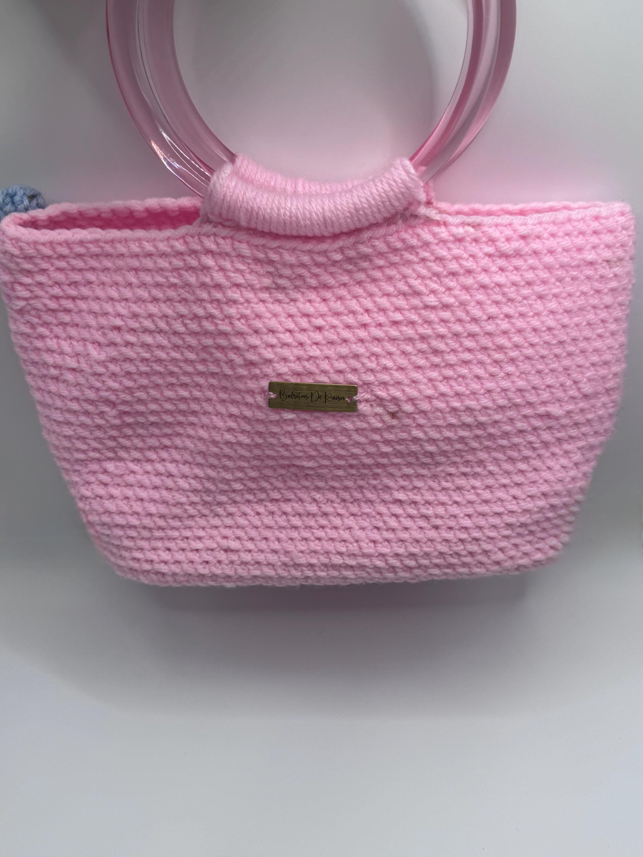 The Rosé — Minimalist Crochet Ring Handle Handbag with Subtle Floral Detail