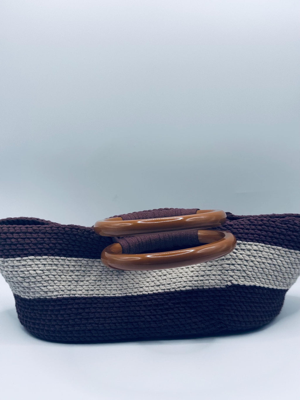 The Elara — Minimalist Crochet Ring Handle Handbag – Warm Neutral Two-Tone