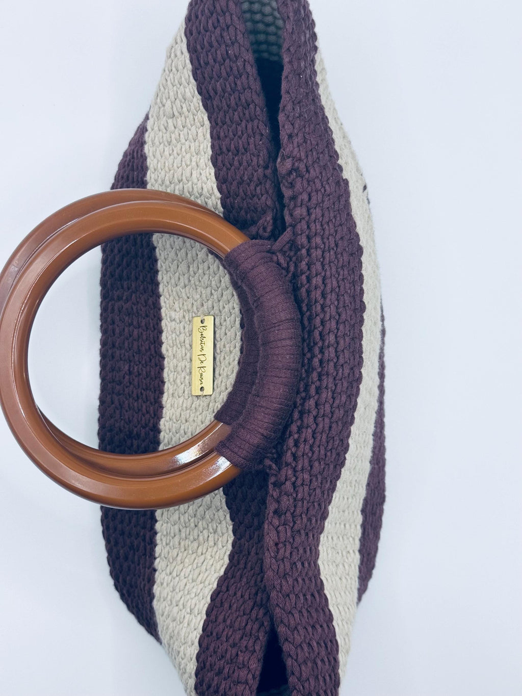 The Elara — Minimalist Crochet Ring Handle Handbag – Warm Neutral Two-Tone