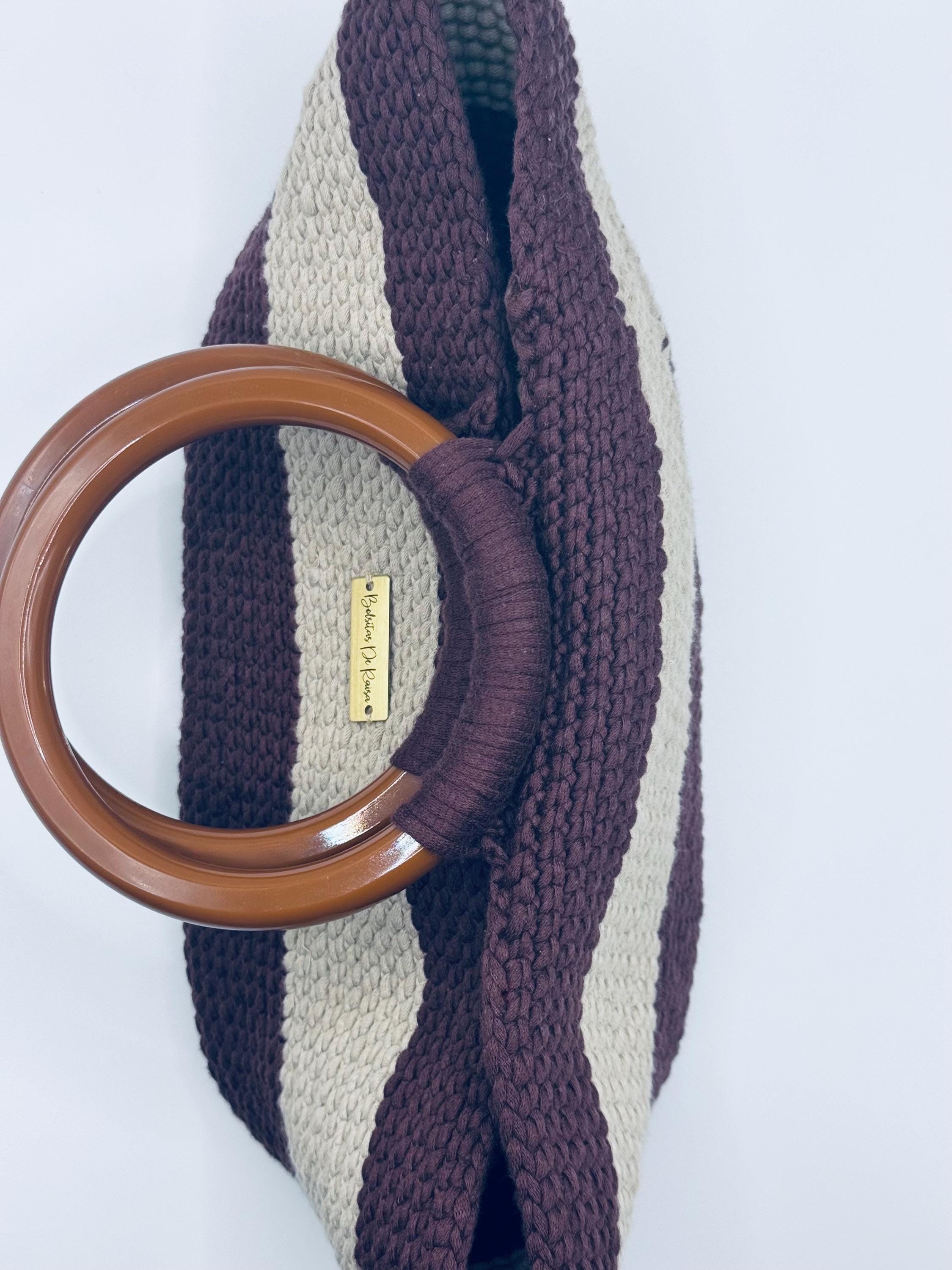 The Elara — Minimalist Crochet Ring Handle Handbag – Warm Neutral Two-Tone