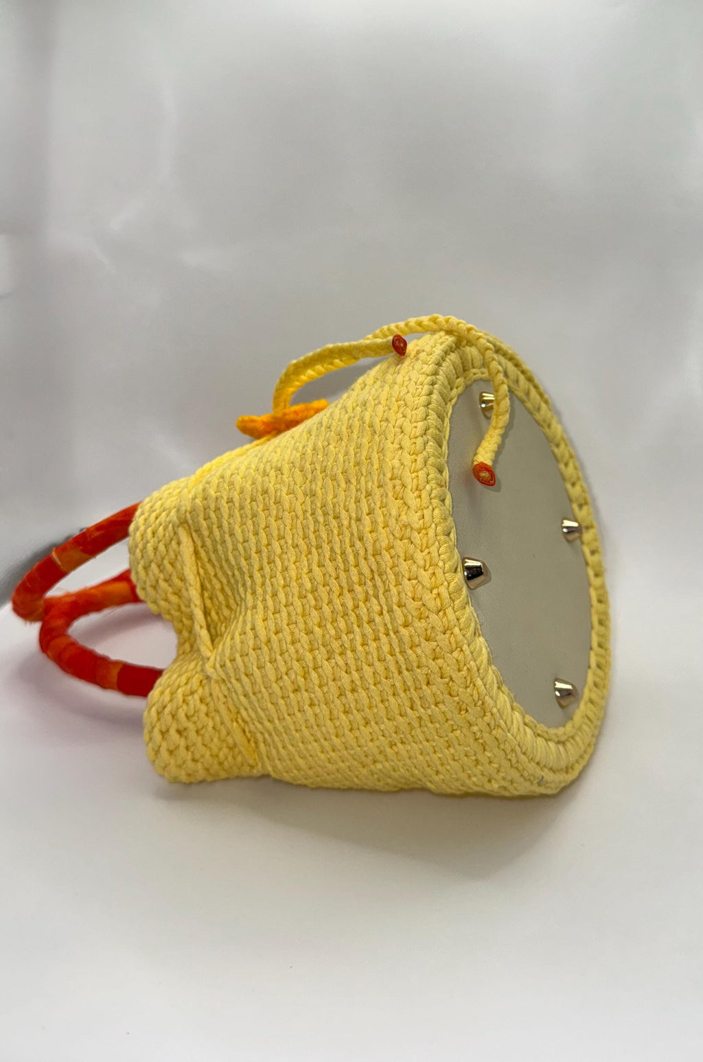 Yellow Crochet Bucket Bag | Wrapped Handles, Floral Detail, Spring Purse