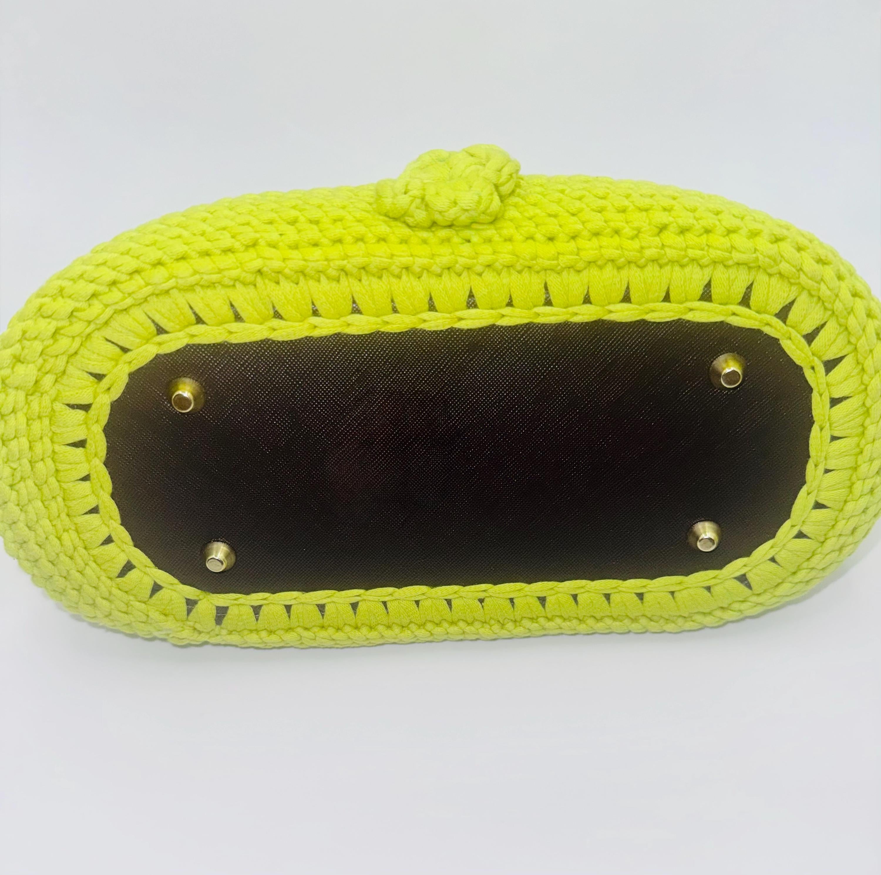 Two Tone Crochet Handbag, Lime Green Yellow Floral Appliqué, Boho Summer Purse
